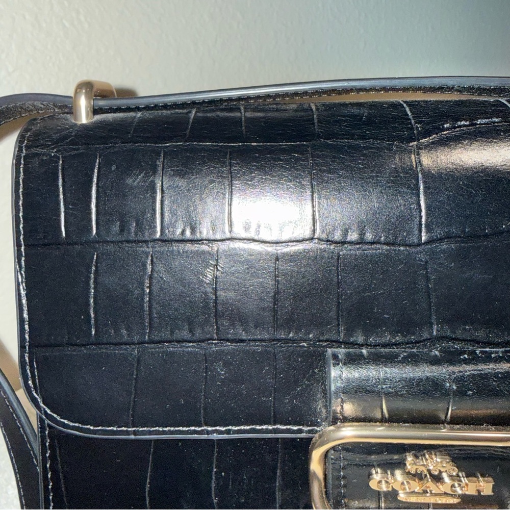 Coach Black Croc-Embossed Crossbody Bag - Picture 2 of 14
